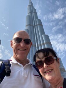 Doug and Kim in front of the tallest building in the world